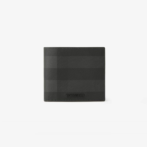 버버리 체크 레더 반지갑 차콜