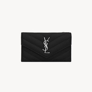 세인트로랑 마틀라세 플랩 카드지갑 블랙/은장