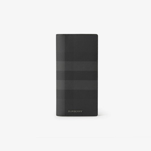 버버리 체크 레더 장지갑 차콜