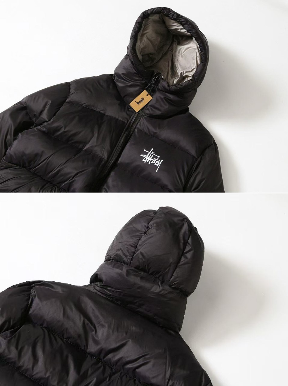 스투시 마이크로 립스탑 다운 파카 팬텀 블랙 판매 제품 실사